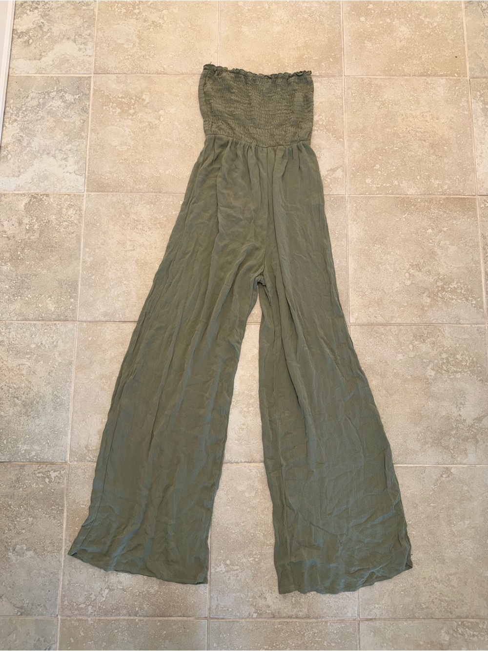 Forever 21 Olive Green Strapless Wide-Leg Jumpsuit